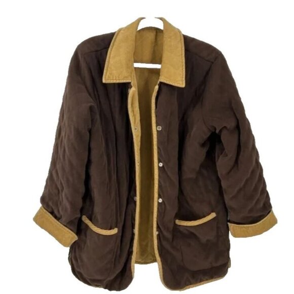 Denim & Co Reversible Corduroy Barn Coat Jacket Brown Button Closure Quilted - Picture 1 of 14